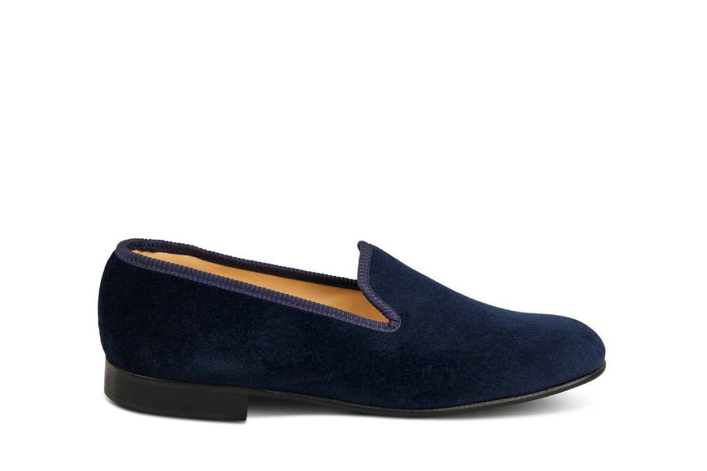 CHURCHILL VELVET SLIPPER - Navy – R E Tricker Ltd display picture 2