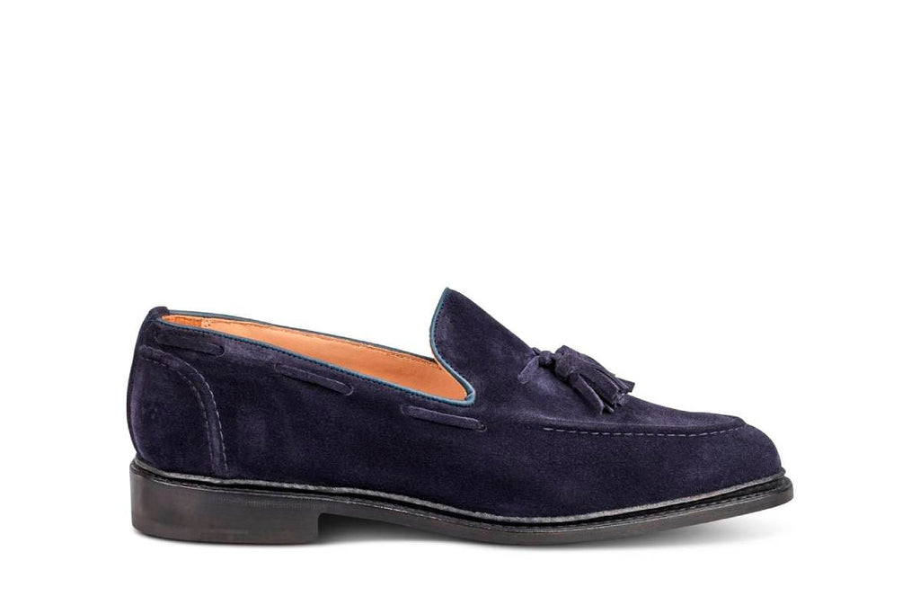 Elton Tassel Loafer - Navy Suede – R E Tricker Ltd