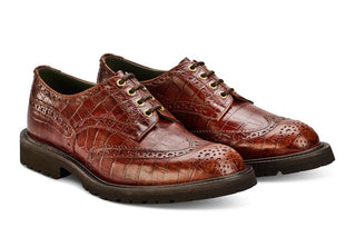 Bourton Country Shoe - Brown Mock Croc - R E Tricker Ltd