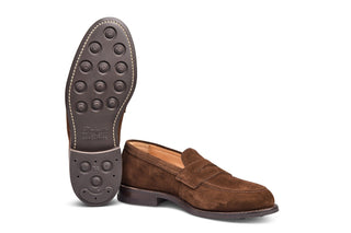 Jermyn Street Penny Loafer - Chocolate Repello Suede - R E Tricker Ltd