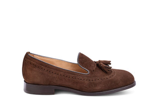 Leydon Tassel Loafer - Chocolate Repello Suede - R E Tricker Ltd