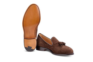 Leydon Tassel Loafer - Chocolate Repello Suede - R E Tricker Ltd