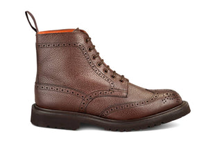 Stephy Brogue Boot - Dark Brown Olivvia Scotch Grain - R E Tricker Ltd