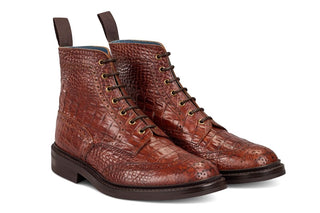 Stow Country Boot - Brown Mock Croc - R E Tricker Ltd