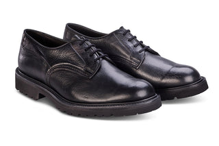 Woodstock Plain Derby Country Shoe - Black Olivvia Deerskin - R E Tricker Ltd