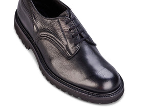 Woodstock Plain Derby Country Shoe - Black Olivvia Deerskin - R E Tricker Ltd