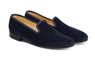 CHURCHILL VELVET SLIPPER - Navy - R E Tricker Ltd