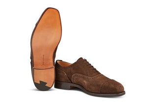 Kensington Toecap Oxford City Shoe - Chocolate Suede - R E Tricker Ltd