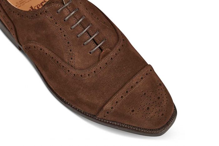 Kensington Toecap Oxford City Shoe - Chocolate Suede – R E Tricker Ltd