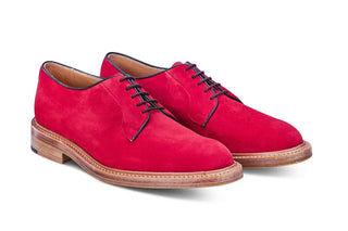 Robert Derby Shoe - Bright Red Castorino Suede - R E Tricker Ltd