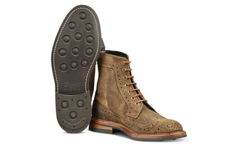 Simon Longwing Brogue Boot - Peanut Reverse Suede - R E Tricker Ltd