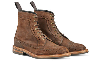 Simon Longwing Brogue Boot - Ridge Reverse Suede - R E Tricker Ltd