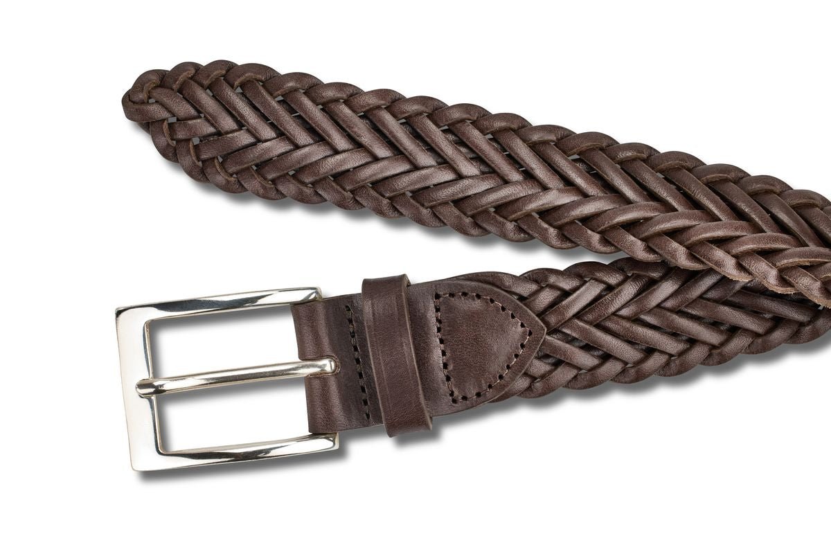 TRICKER'S LEATHER PLAITED BELT Brown – R E Tricker Ltd